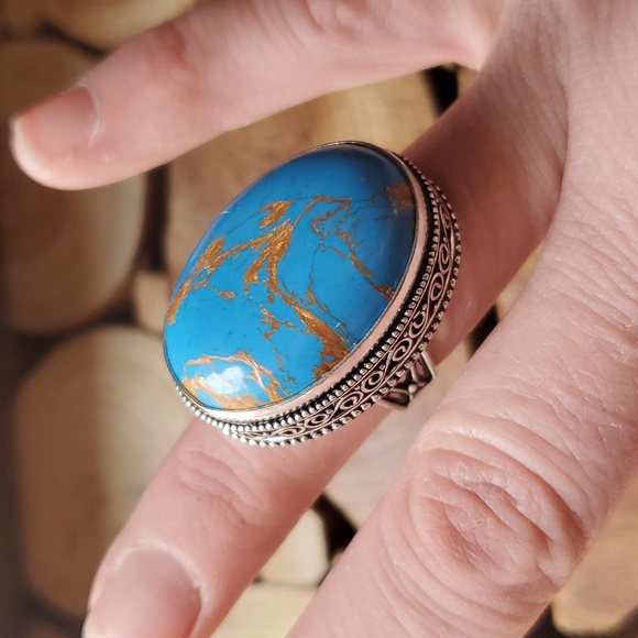New Copper Turquoise 925 Silver Ring. - Picture 7 of 8